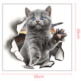 3D Wall-breaking Kitten Wall Stickers Happy Day Toilet Toilet Lid Bedroom Wall Stickers